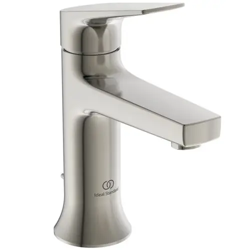 Waschtischarmatur aus hochwertigem Material mit einem Hebel zum Regulieren des Wasserflusses. Ideal Standard-Logo auf der Frontseite sichtbar.